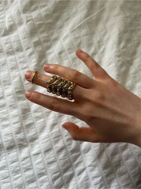 Gold Multi-Panel Chain Finger Ring - Women Jewelry